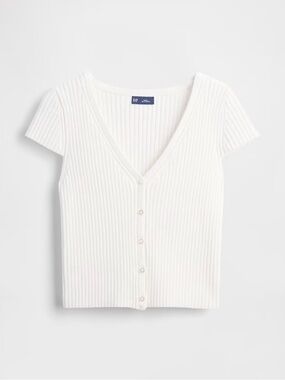 GAP Cropped Rib Cardigan in cream, size L.